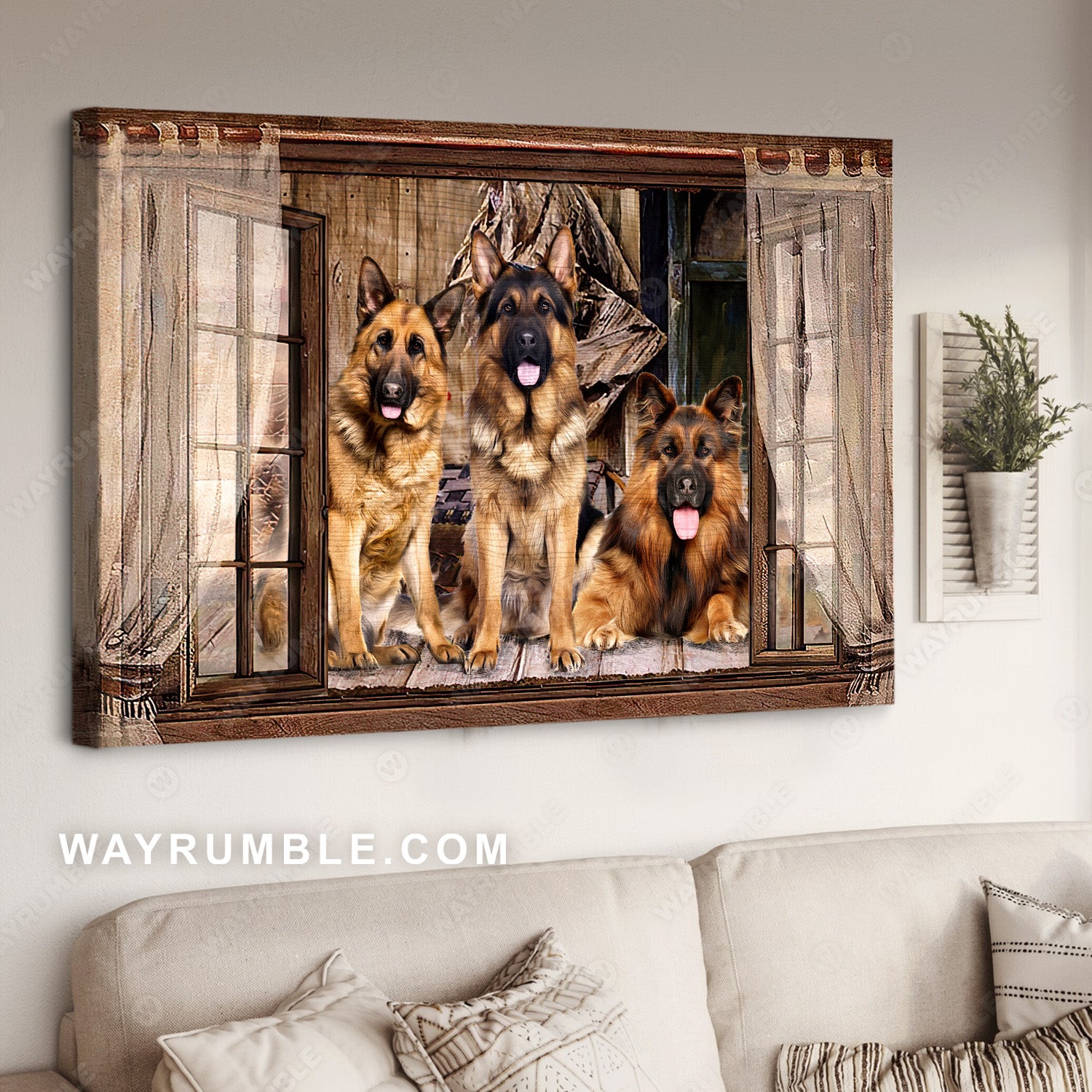 Stunning German Shepherd, Vintage window, Gift for dog lover - Jesus Landscape Canvas Prints, Home Decor Wall Art
