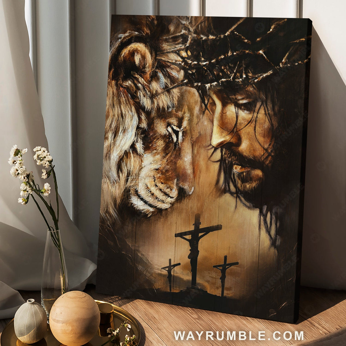 Jesus and Lion, Jesus painting, Cross - Jesus Portrait Canvas Prints, Wall Art, Christian Wall