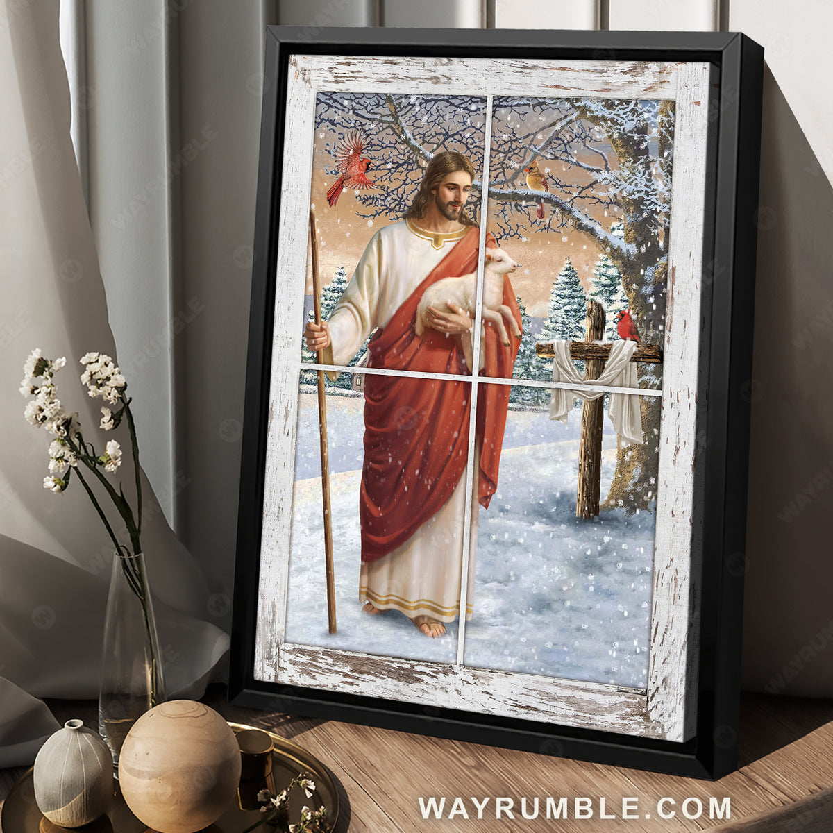 Amazing Jesus, Little lamb, Christmas vibe, Beautiful forest painting - Jesus Portrait Canvas Prints, Home Decor Wall Art
