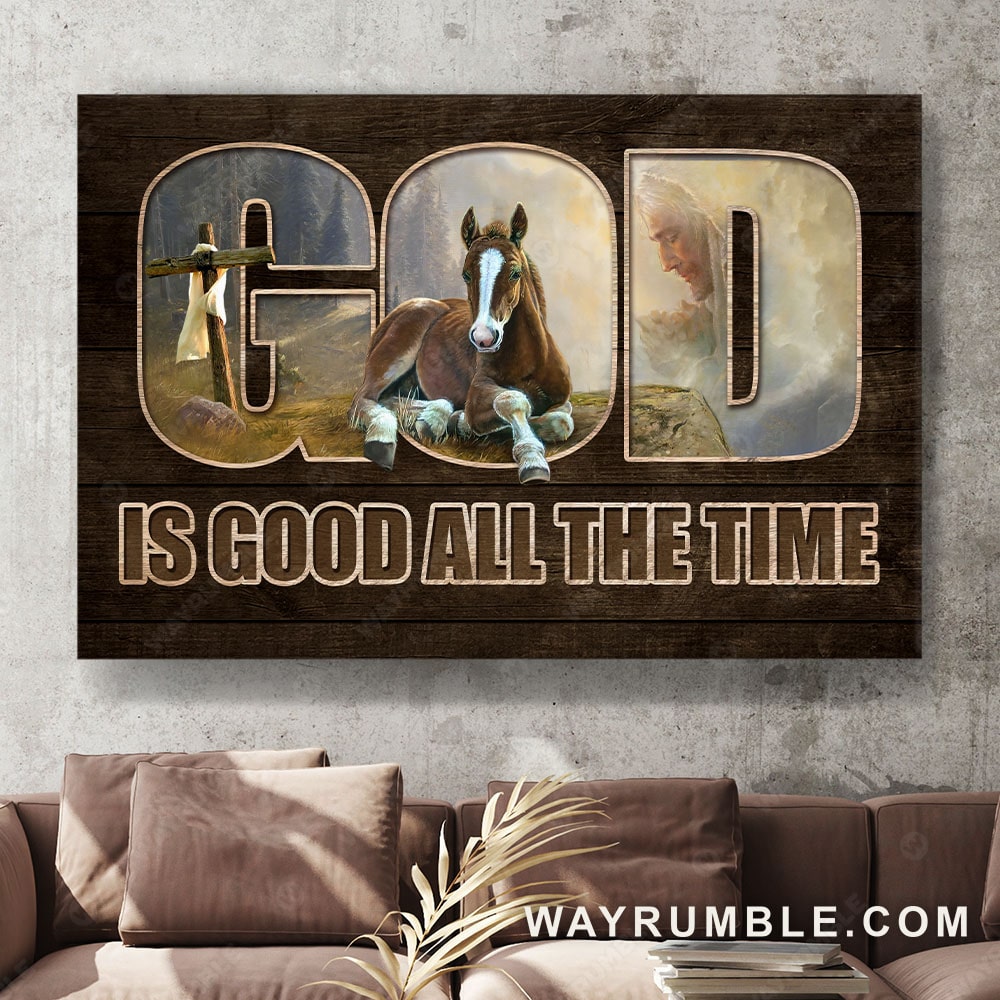 Quarter horse, Sunlight, Jesus painting, Beautiful mountain, God is good all the time - Jesus Landscape Canvas Prints, Christian Wall Art
