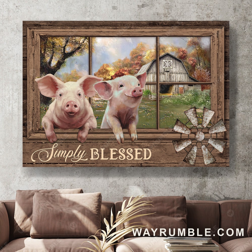 Happy pig, Old windmill, Autumn forest, Vintage house, Simply blessed - Jesus Landscape Canvas Prints, Christian Wall Art