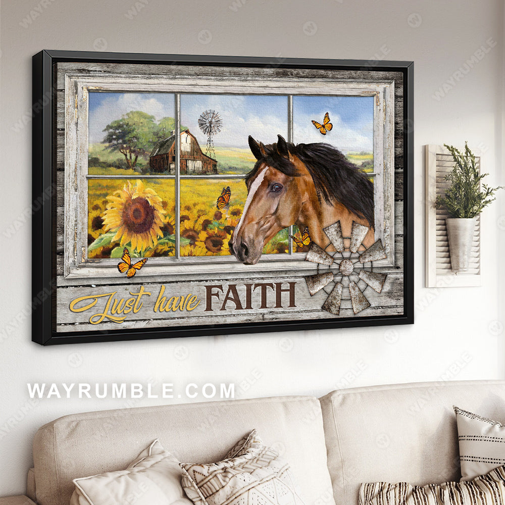 Quarter horse, Sunflower drawing, Orange butterfly, Just have faith - Jesus Landscape Canvas Prints, Christian Wall Art
