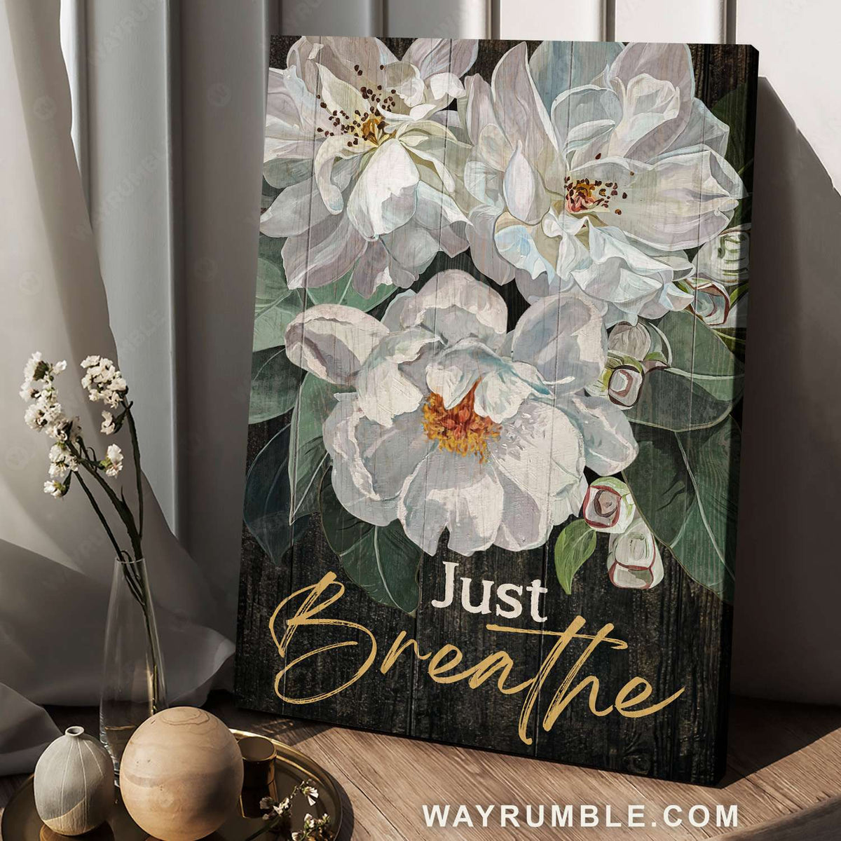White peony, White flower, Flower painting, Just breathe - Jesus Portrait Canvas Prints, Christian Wall Art