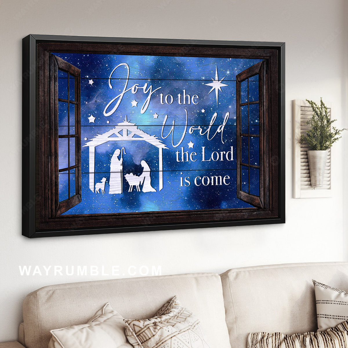 Blue night, Christmas is coming, Joy to the world, The Lord is come - Jesus Landscape Canvas Prints, Home Decor Wall Art