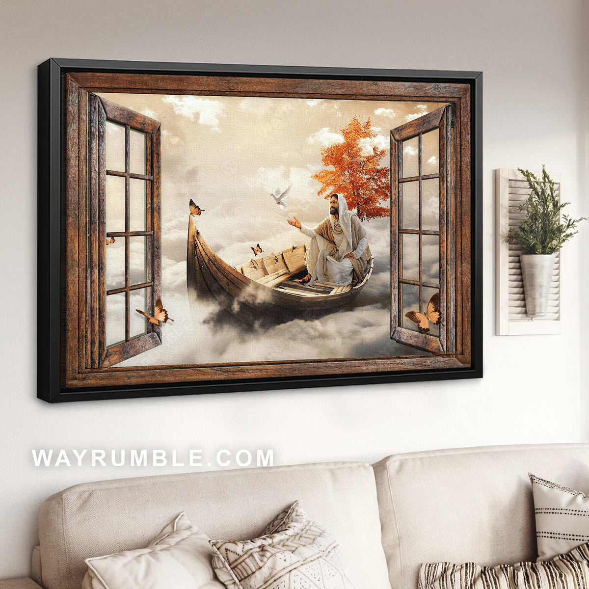 Amazing Jesus Christ, Beautiful boat, Monarch butterfly, Jesus painting - Jesus Landscape Canvas Prints, Home Decor Wall Art
