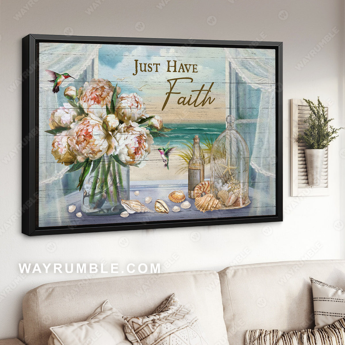 Peony, Flower vase, Glass bottle, Snail shell, Just have faith - Jesus Landscape Canvas Prints, Christian Wall Art