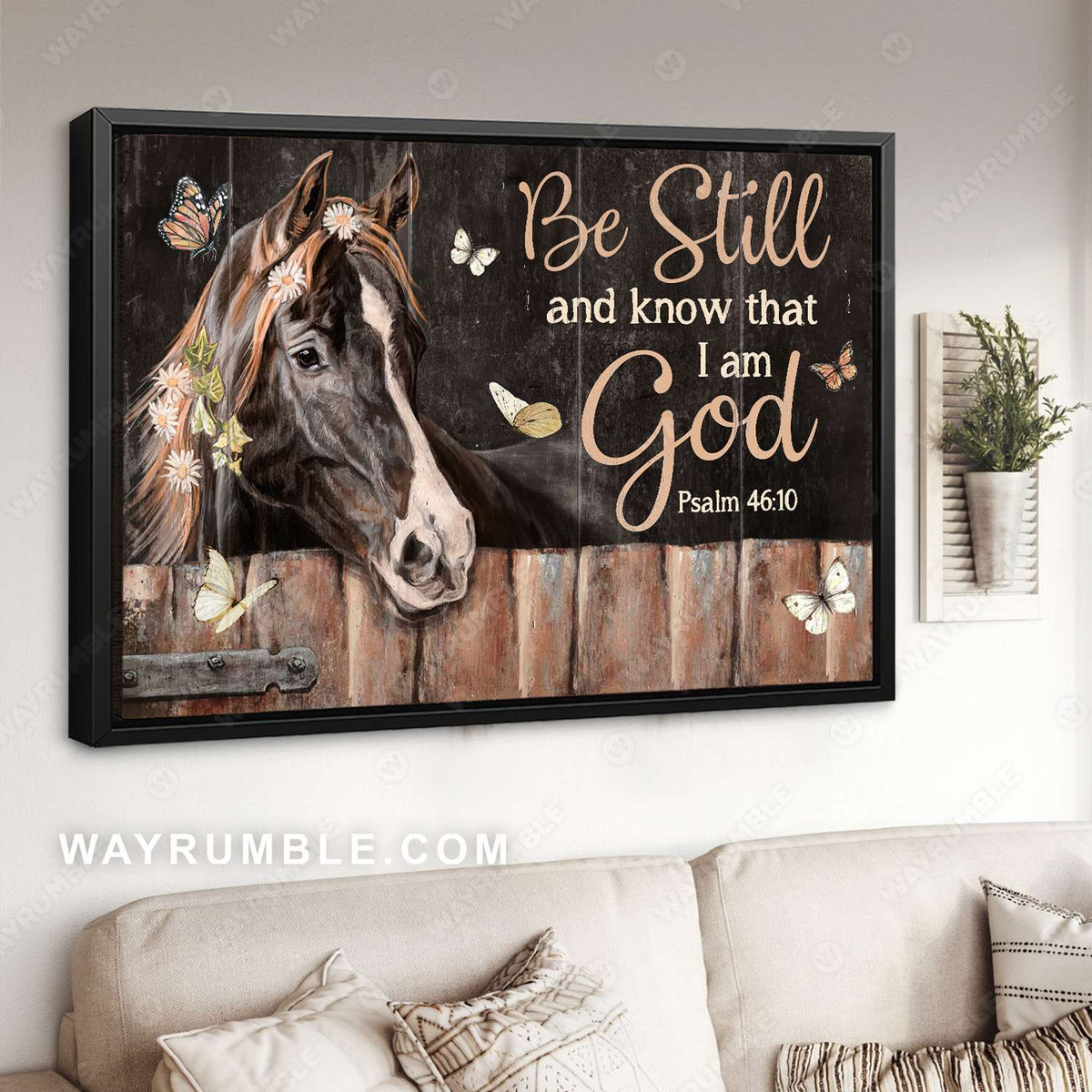 Quarter horse, Stable, White butterfly, Daisy flower, Be still and know that I am God - Jesus Landscape Canvas Prints, Christian Wall Art