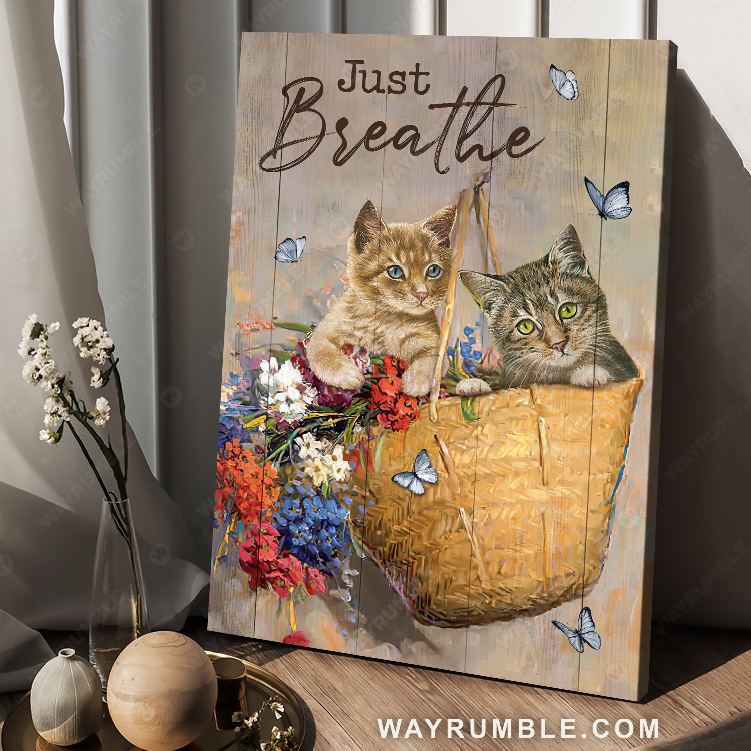 Watercolor cat, Pretty rattan bag, Beautiful flower, Just breathe - Jesus Portrait Canvas Prints, Christian Wall Art
