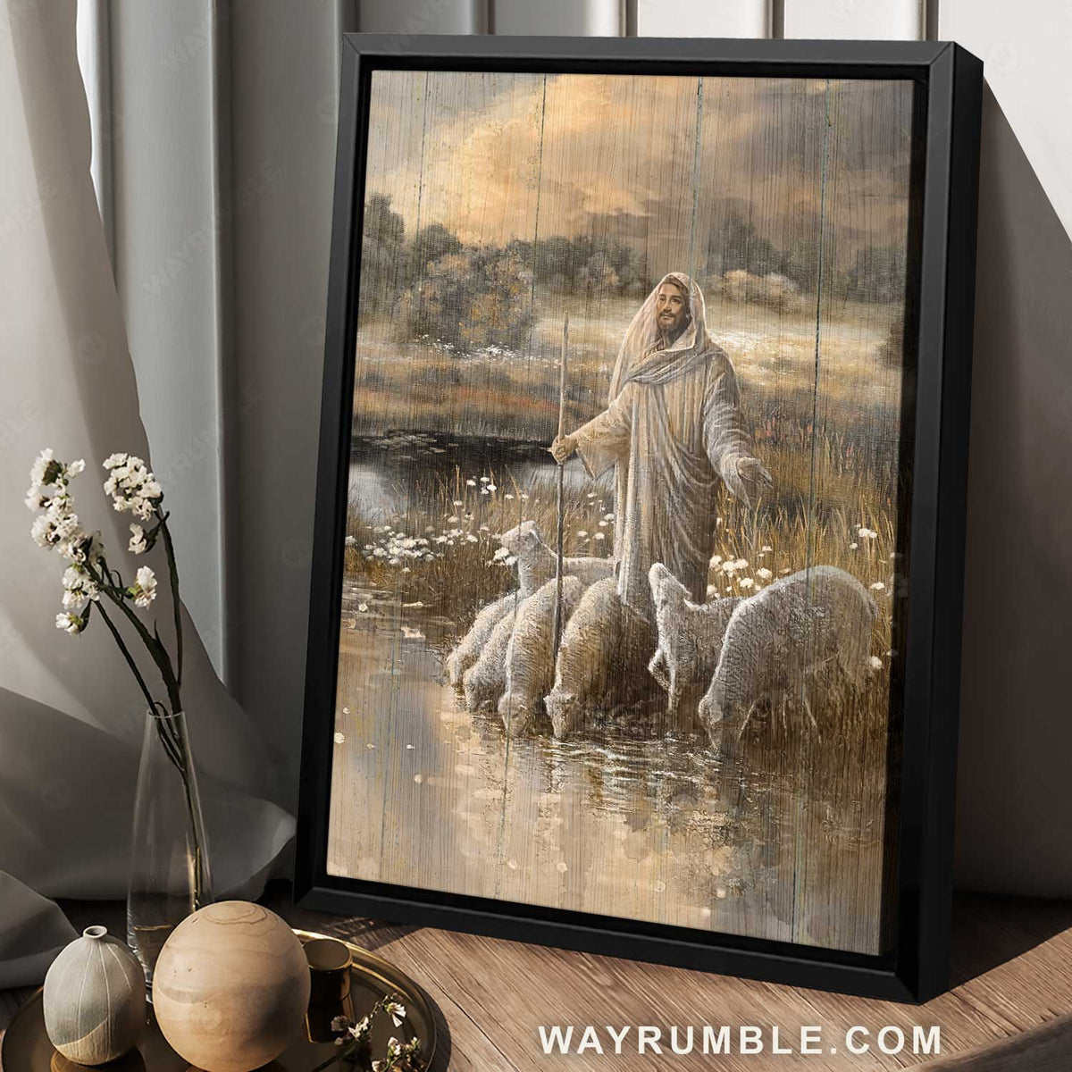 Amazing Jesus artwork, Lamb farm, Stunning lake drawing - Jesus Portrait Canvas Prints, Home Decor Wall Art