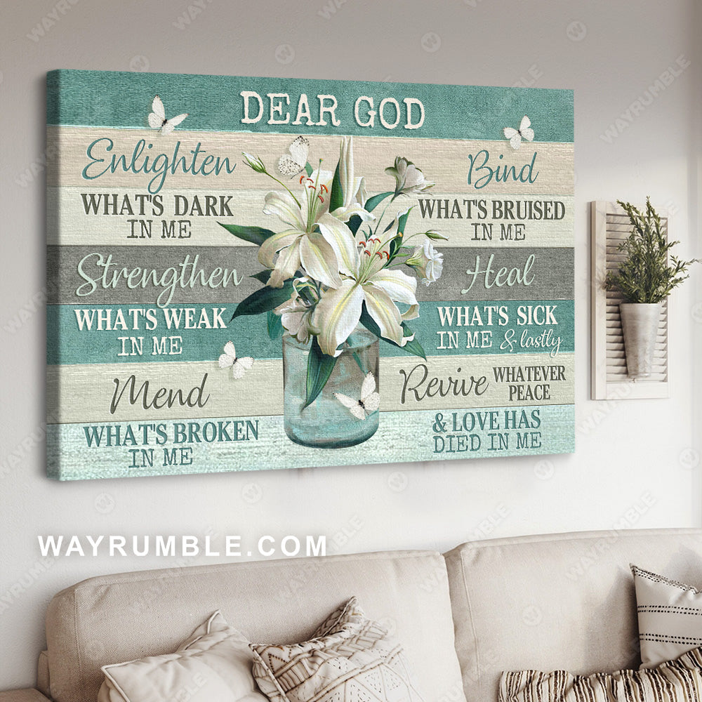 White lily drawing, Pretty butterfly, Enlighten what's dark in me - Jesus Landscape Canvas Prints, Christian Wall Art