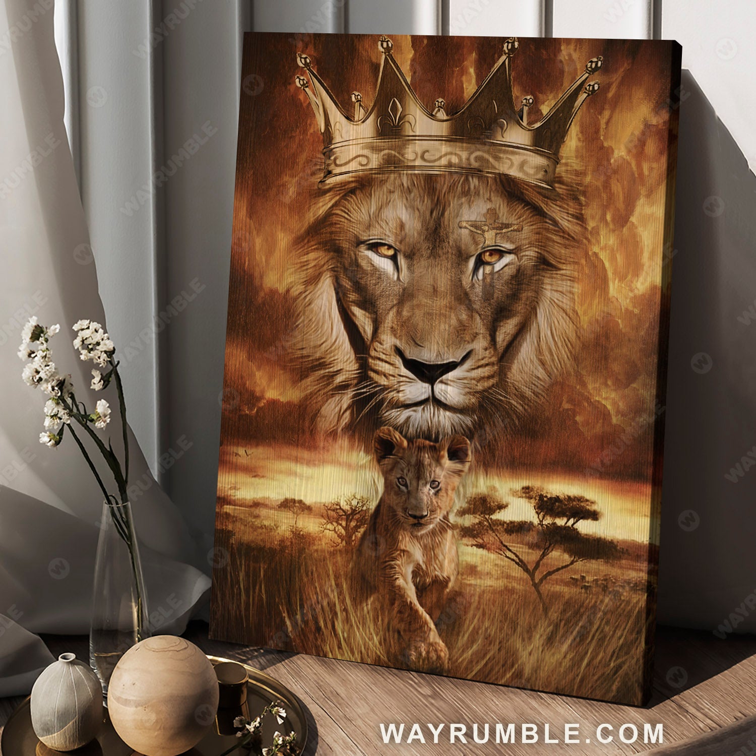 Beautiful lion drawing, Golden crown, Becoming a king - Jesus Portrait Canvas Prints, Christian Wall Art