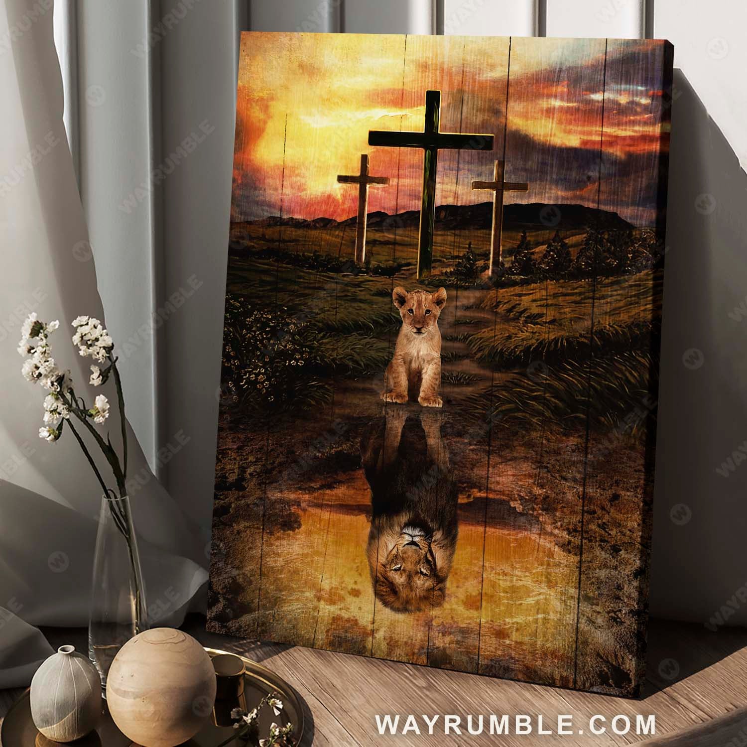 Lion of Judah, Meadow landscape, The ole rugged cross, Reflection of a King - Jesus Portrait Canvas Prints, Christian Wall Art