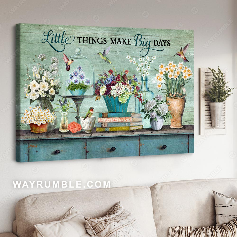 Vintage painting, Flower vase, Still life, Little things make big days - Jesus Landscape Canvas Prints, Christian Wall Art