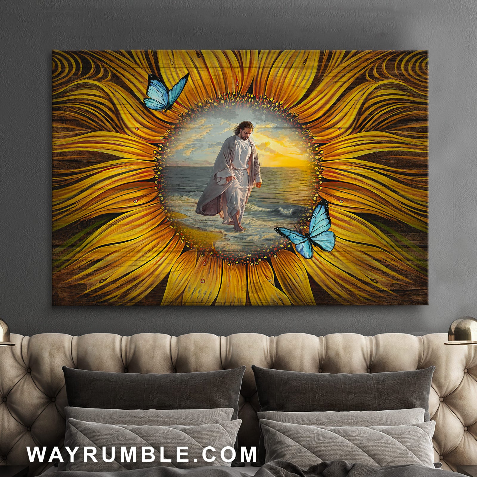 Sunflower, Jesus Painting, Butterfly, Walking on the beach - Jesus Landscape Canvas Prints, Wall Art