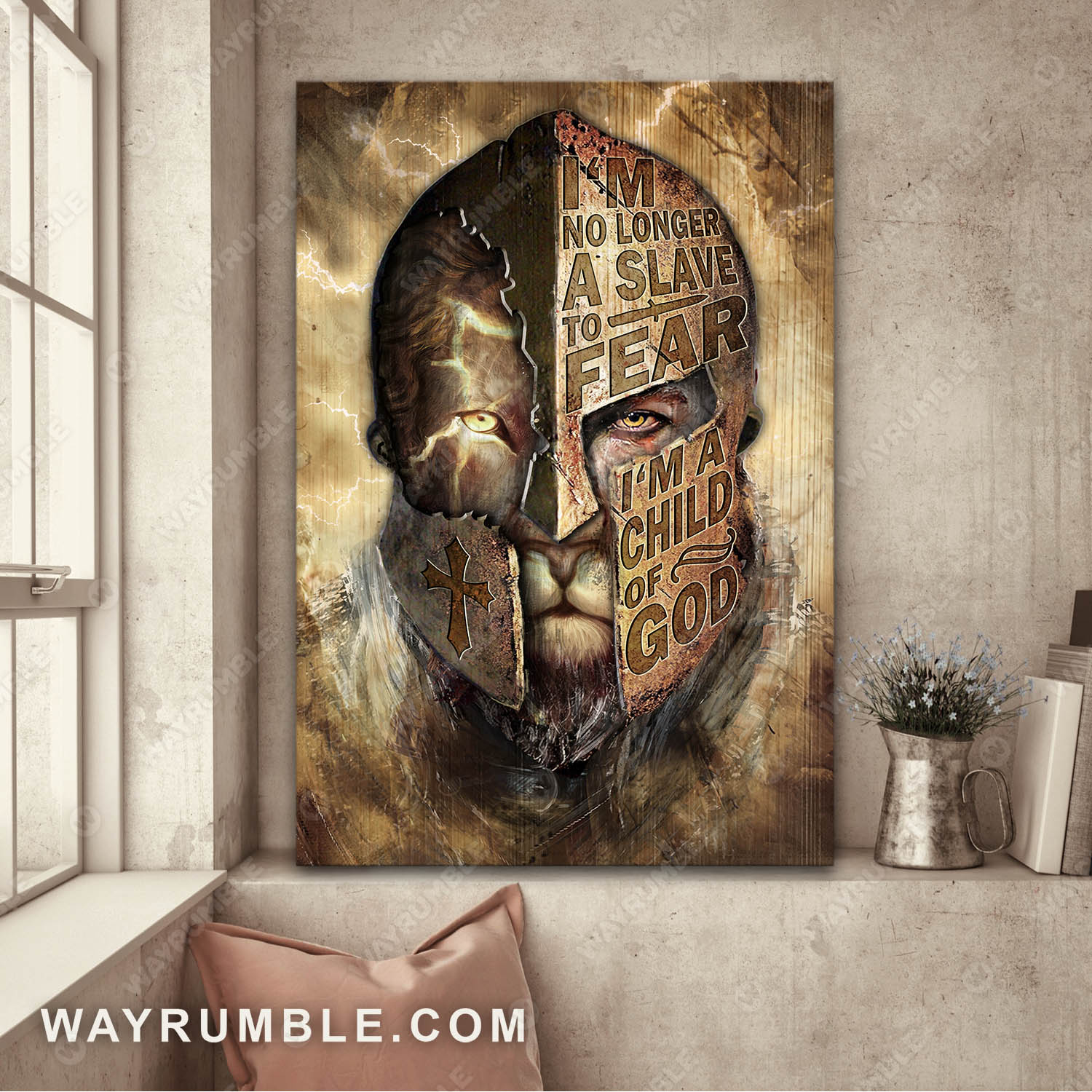 Lion of Judah, The warrior, I'm no longer a slave to fear, I'm a child of God - Portrait Canvas Prints, Wall Art
