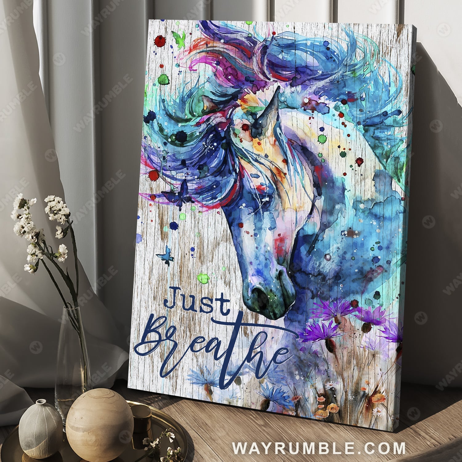 Horse painting, Watercolor, Just breathe - Jesus Portrait Canvas Prints, Christian Wall Art