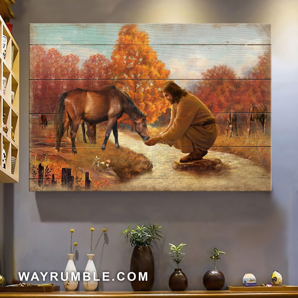 Jesus Painting, Baby horse, Autumn Forest - Jesus Landscape Canvas Prints, Wall Art