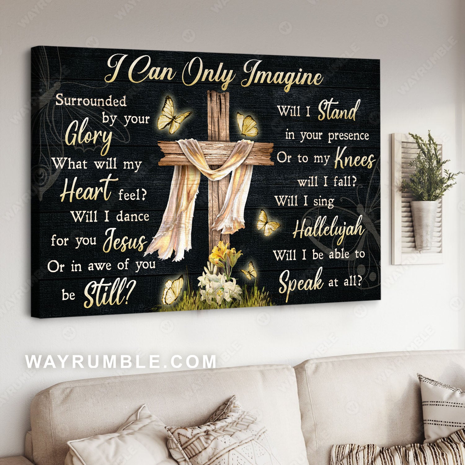 Wooden cross, Glowing butterfly, I can only imagine - Jesus Landscape Canvas Prints, Christian Wall Art