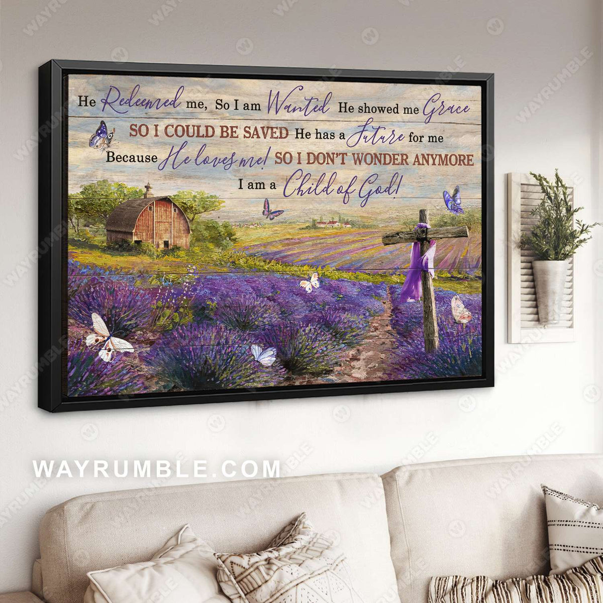 Lavender flower field, Countryside landscape, Barn house painting, I am a child of God - Jesus Landscape Canvas Prints, Christian Wall Art