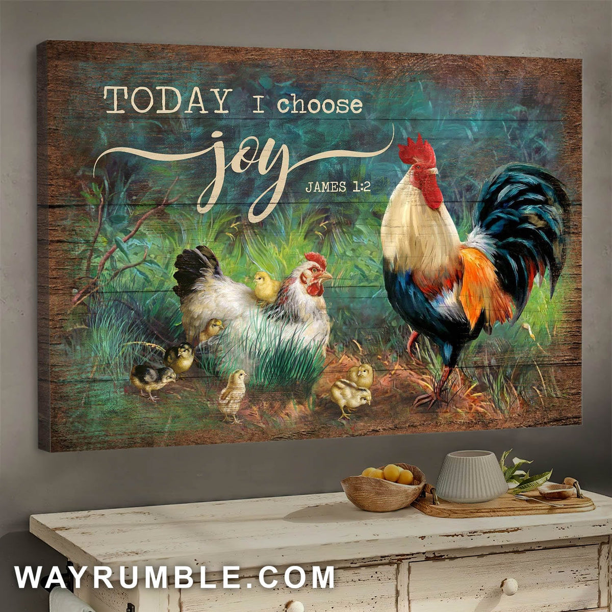 Adorable chicken family - Today I choose joy- Jesus Landscape Canvas Prints - Wall Art