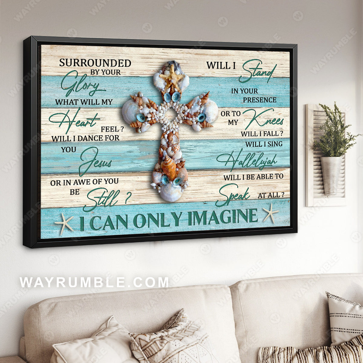 Seashell cross, I can only Imagine - Jesus Landscape Canvas Prints, Wall Art