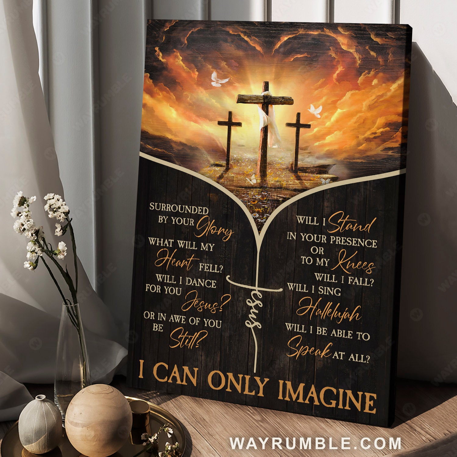 The three crosses, Flower field, Heaven's light, I can only imagine - Jesus Portrait Canvas Prints, Christian Wall Art