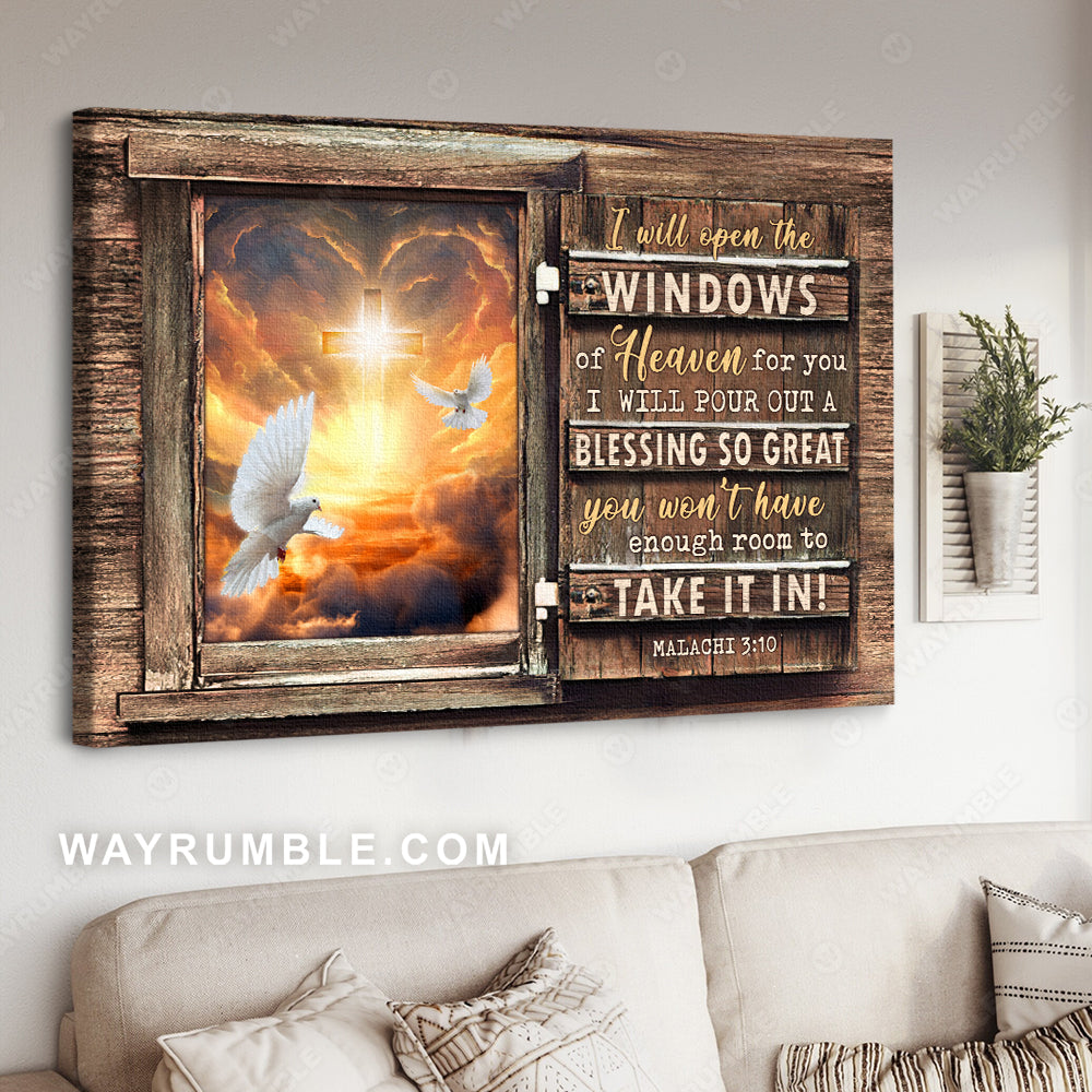 The cross light, Heaven's light, Doves of peace, I will open the window of heaven for you - Jesus Landscape Canvas Prints, Christian Wall Art
