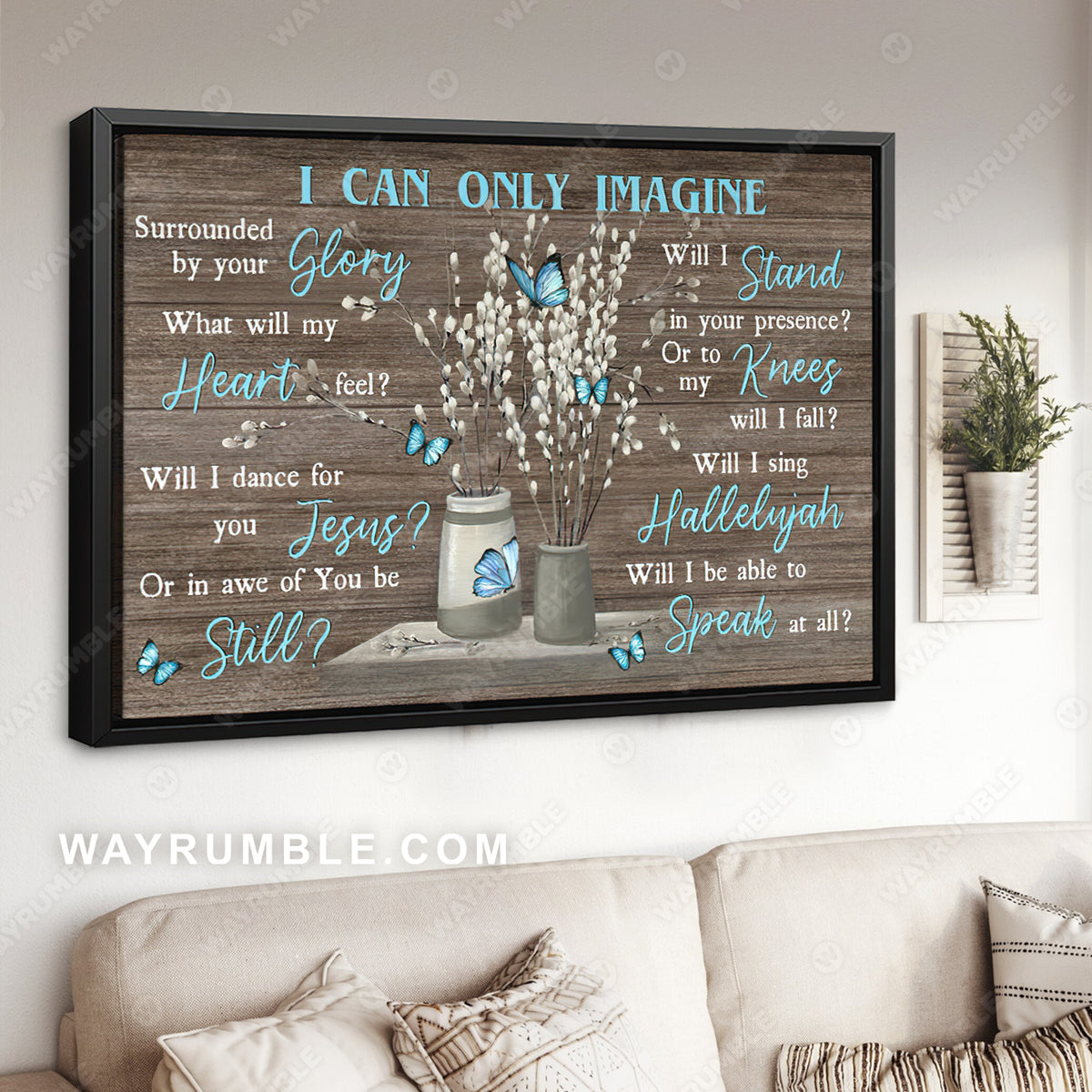 Flower painting, Blue butterfly, I can only imagine - Jesus Landscape Canvas Prints, Wall Art