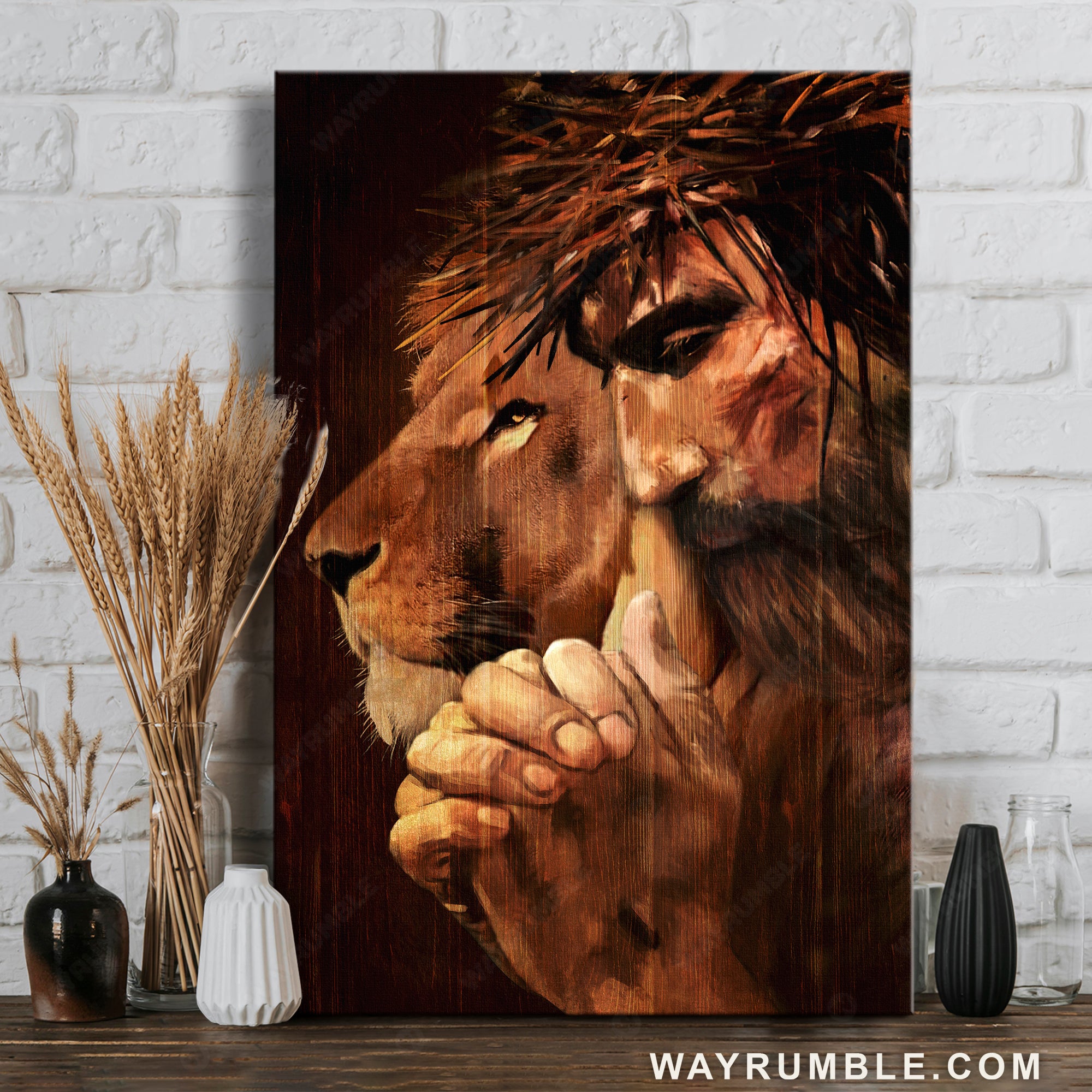 Lion of Judah, Jesus painting, Praying with God - Jesus Portrait Canvas Prints, Christian Wall Art