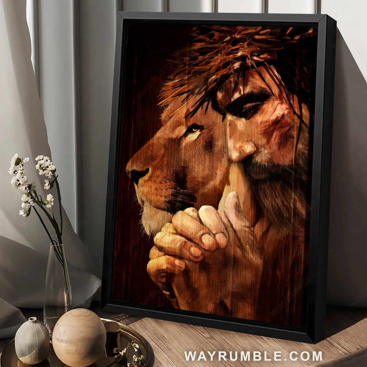Lion of Judah, Jesus painting, Praying with God - Jesus Portrait Canvas Prints, Christian Wall Art