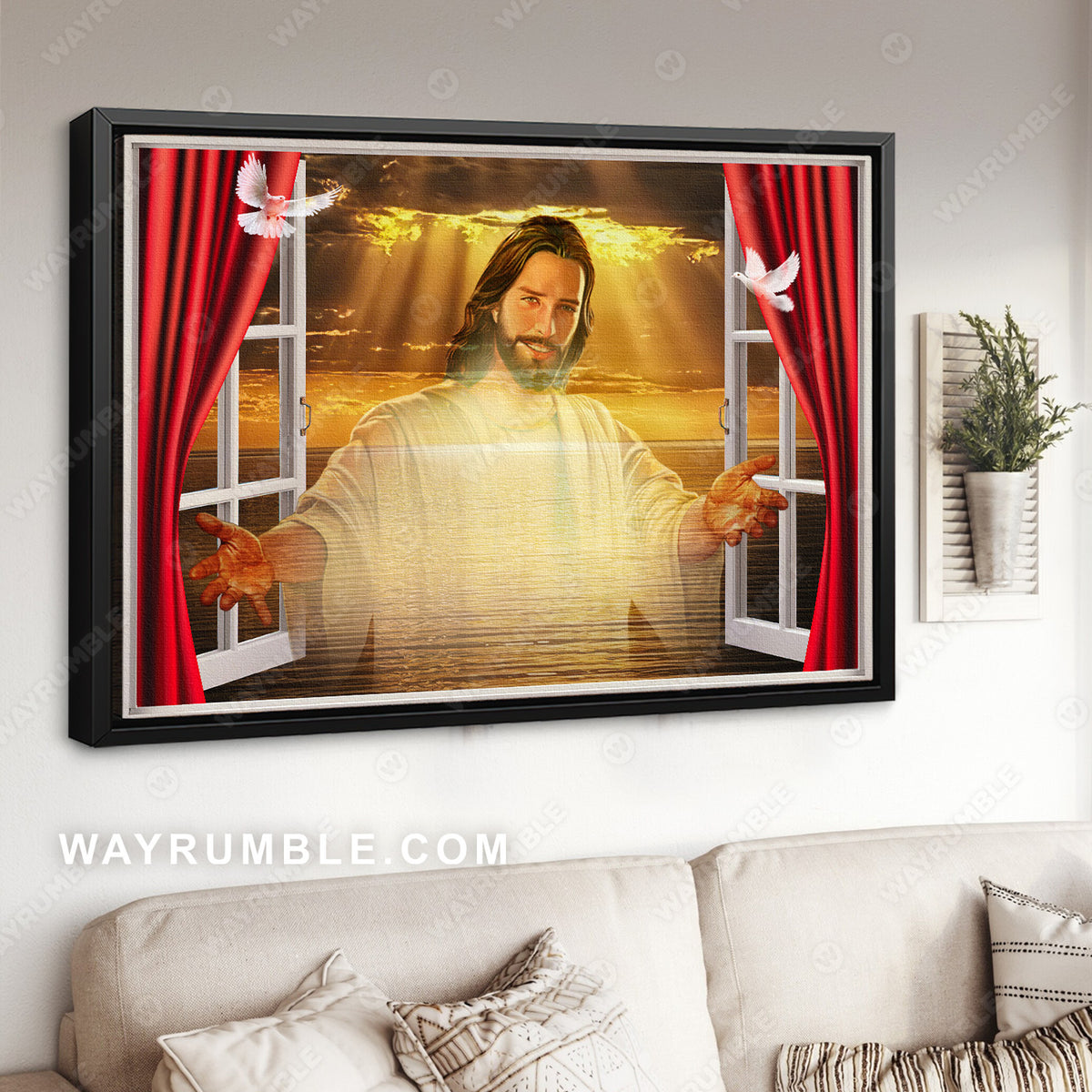 Jesus painting, Ocean view, Where the sea meets the sky - Landscape Canvas Prints, Wall Art