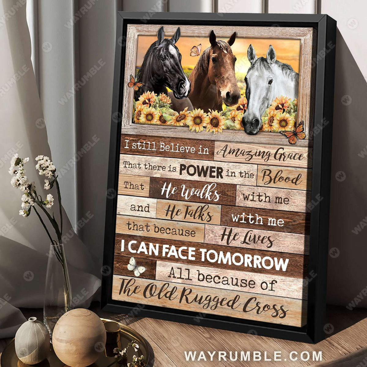 Horse painting, Sunflower field, Wooden window painting, I still believe in Amazing grace - Jesus Portrait Canvas Prints, Christian Wall Art