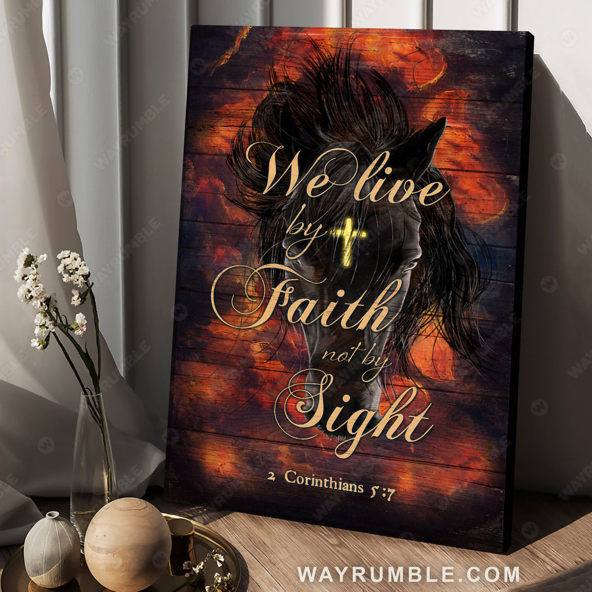 Horse painting, Black horse, Light cross, We live by faith, not by sight - Jesus Portrait Canvas Prints, Christian Wall Art