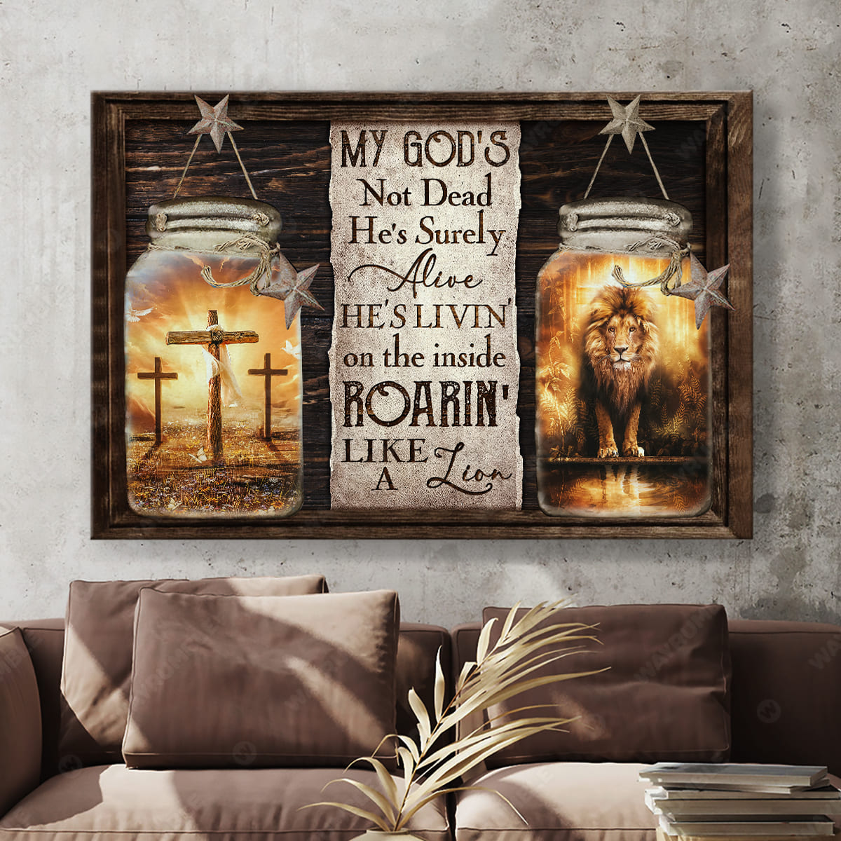 Lion of Judah, Lion painting, The rugged crosses, My God is not dead - Jesus Landscape Canvas Prints, Christian Wall Art