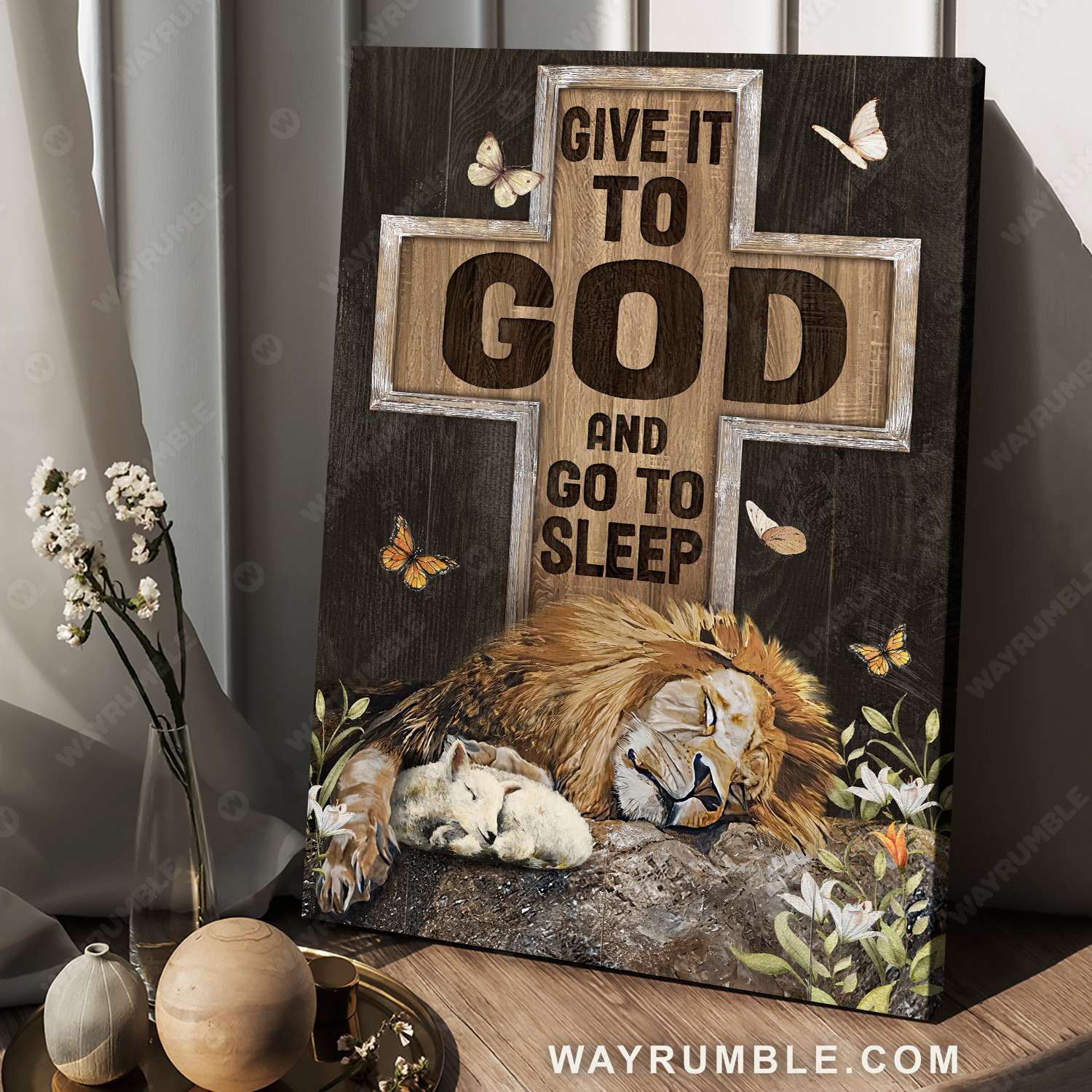 Lion of Judah, Lamb of God, Give it to God and go to sleep - Jesus Portrait Canvas Prints, Christian Wall Art