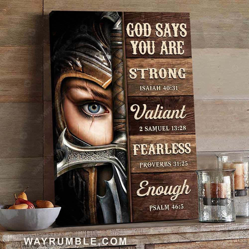 Female warrior, Knight of God, God says you are strong - Jesus Portrait Canvas Prints, Wall Art
