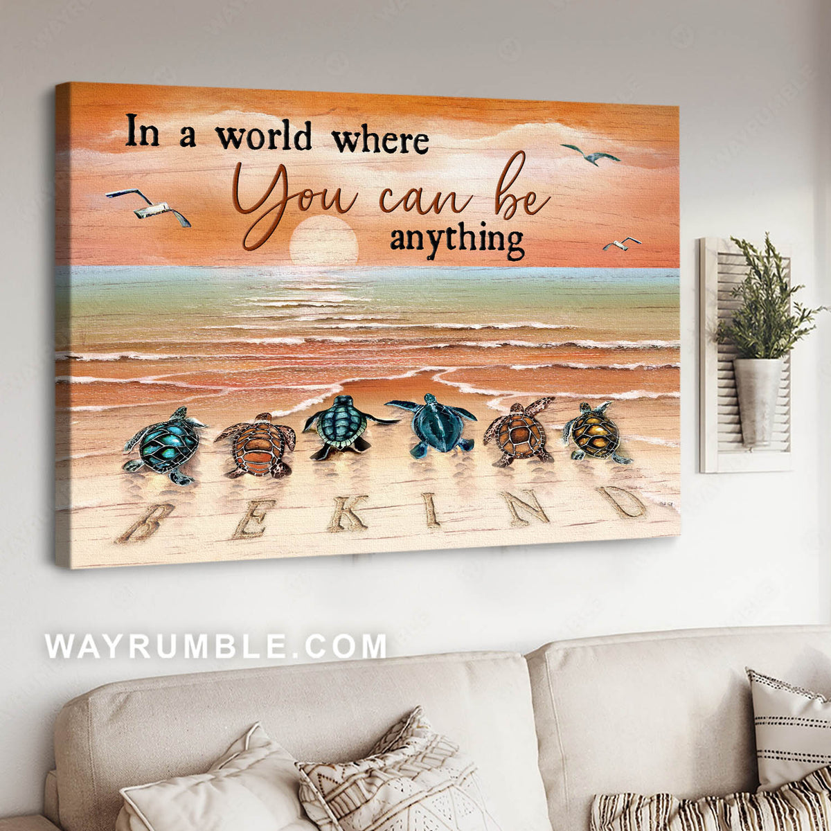 Beautiful sunset, Sea turtle, To the ocean, In a world where you can be anything, Be kind - Jesus Landscape Canvas Prints, Wall Art