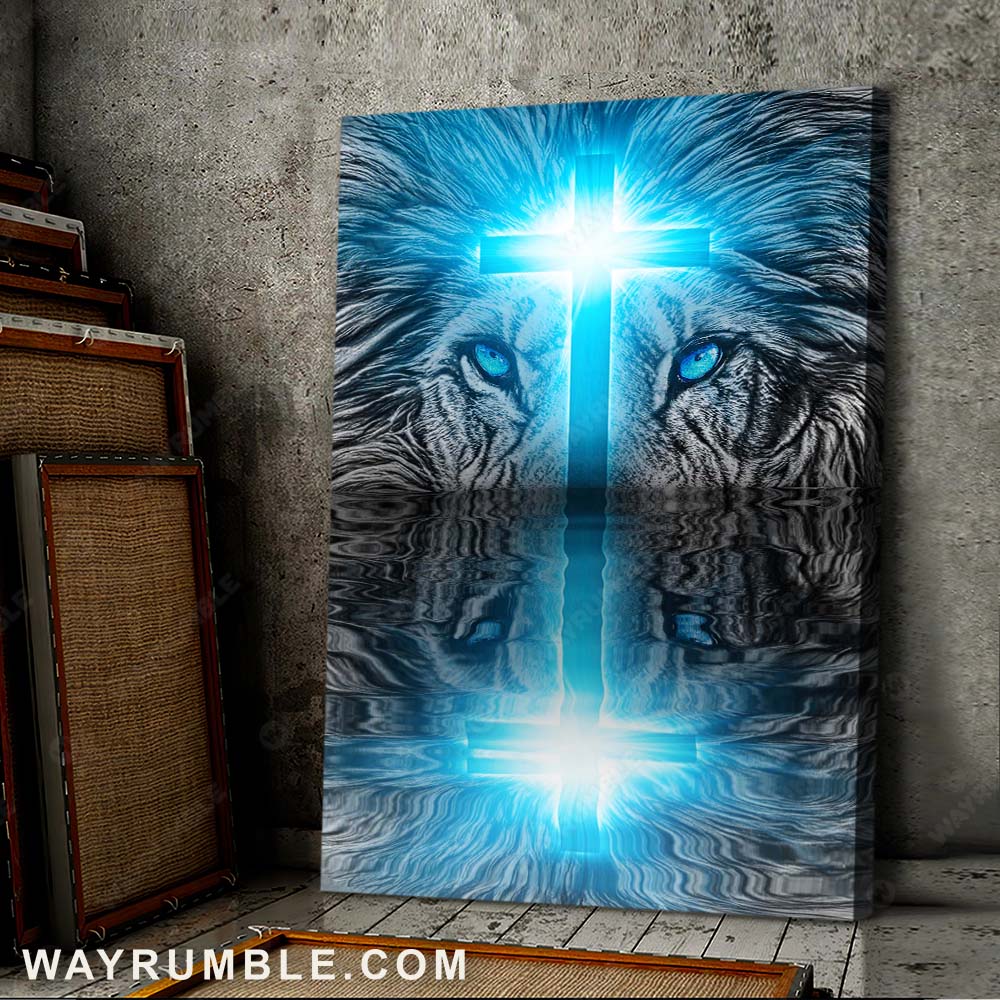 Lion of Judah, Blue cross light, The reflection - Jesus Portrait Canvas Prints, Wall Art
