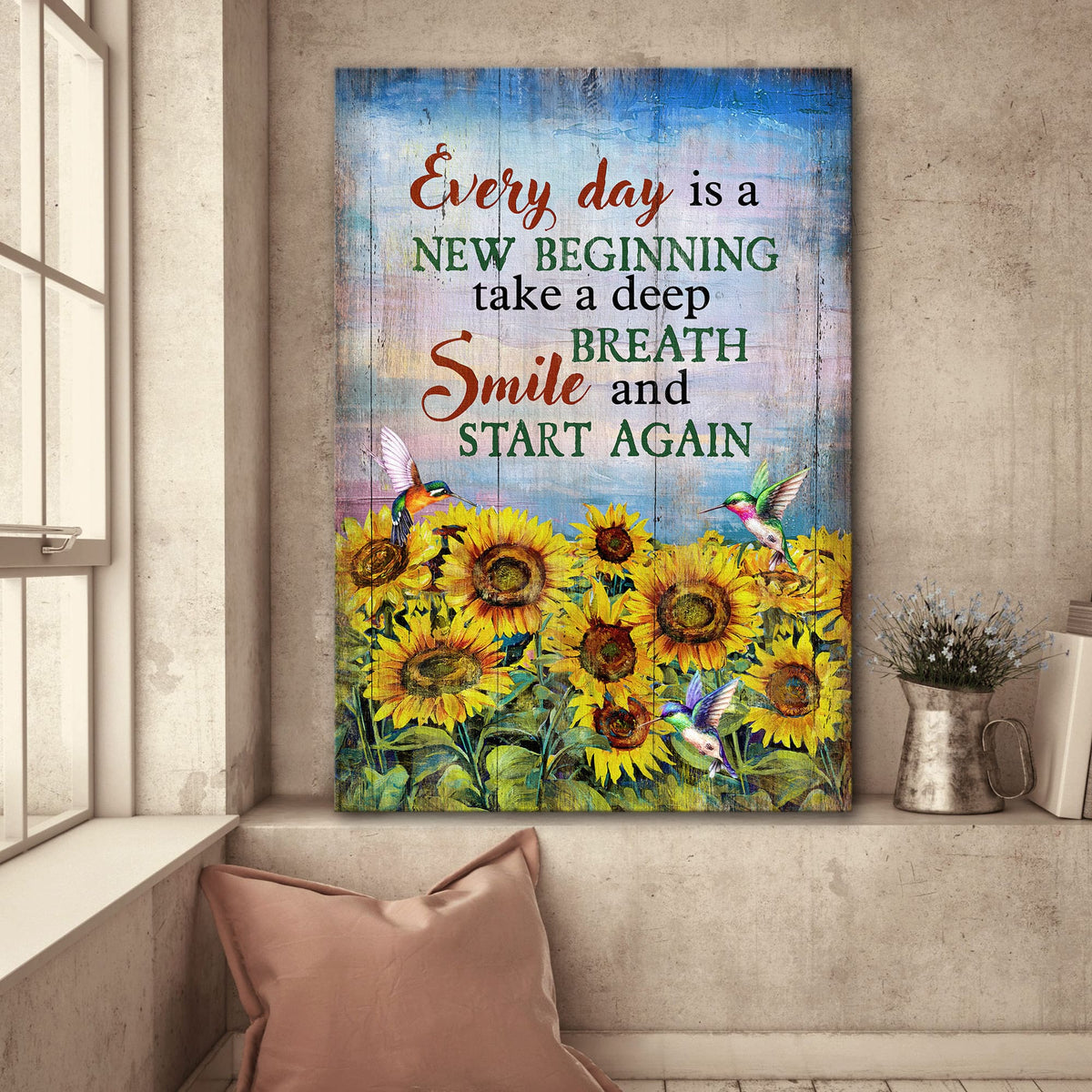 Sunflower painting, Purple sky drawing, Every day is a new beginning - Jesus Portrait Canvas Prints, Wall Art
