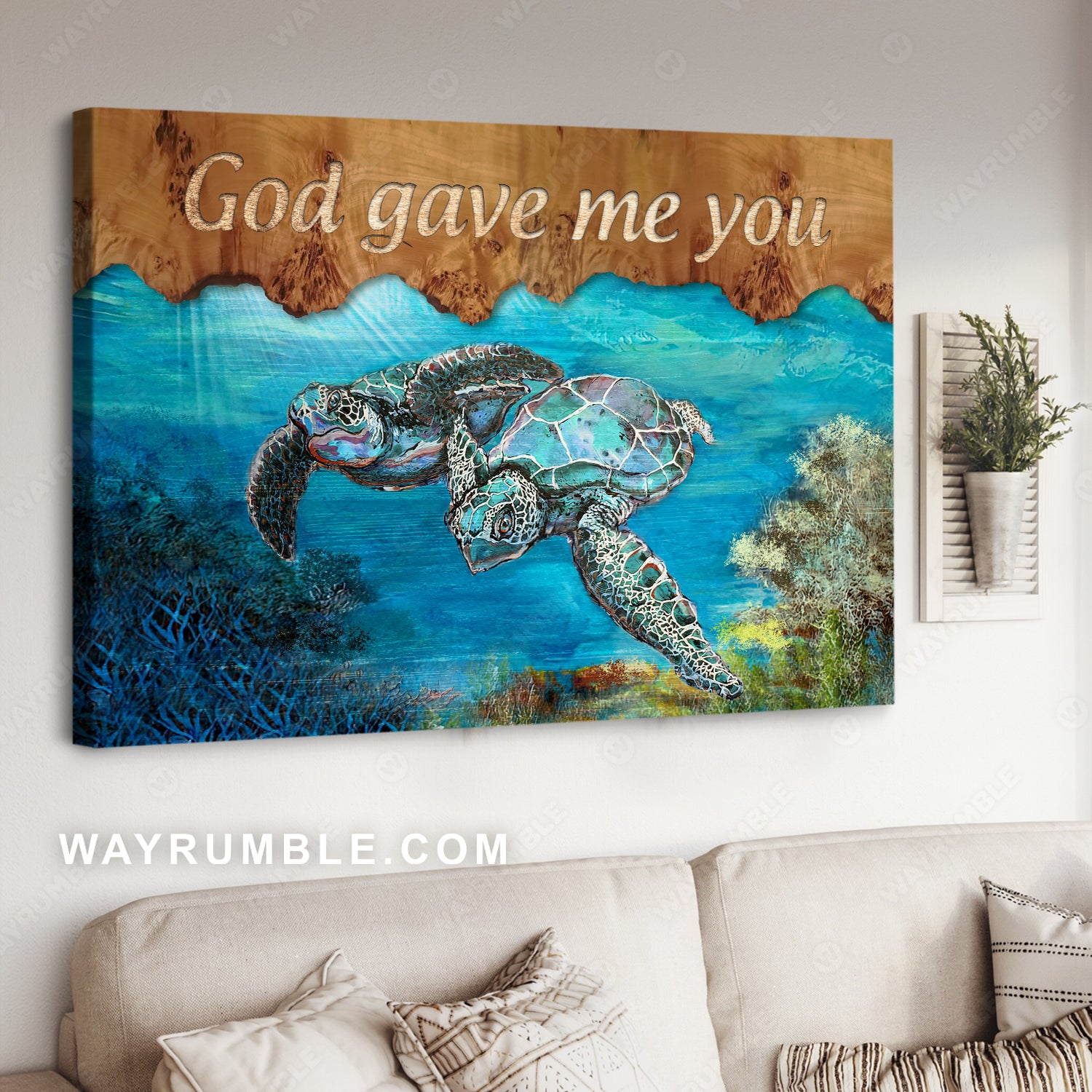 Turtle couple, Sea turtle, Under the sea, Ocean painting, God gave me you - Jesus Landscape Canvas Prints, Christian Wall Art