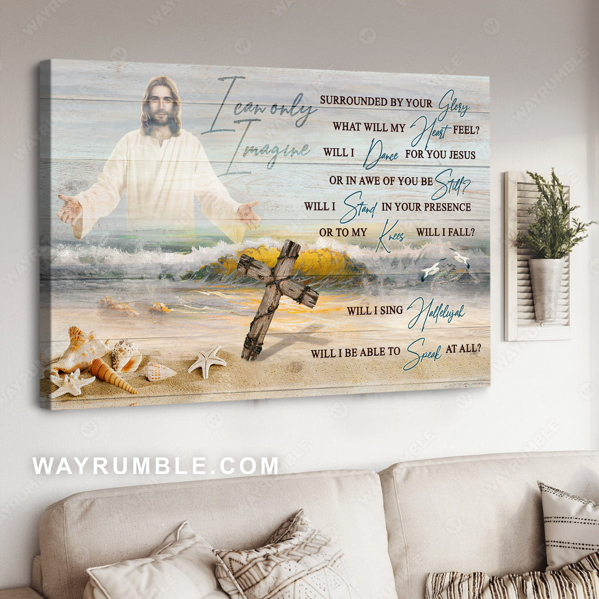 Jesus painting, The rugged cross, Seashore painting, I can only imagine - Jesus Landscape Canvas Prints, Christian Wall Art