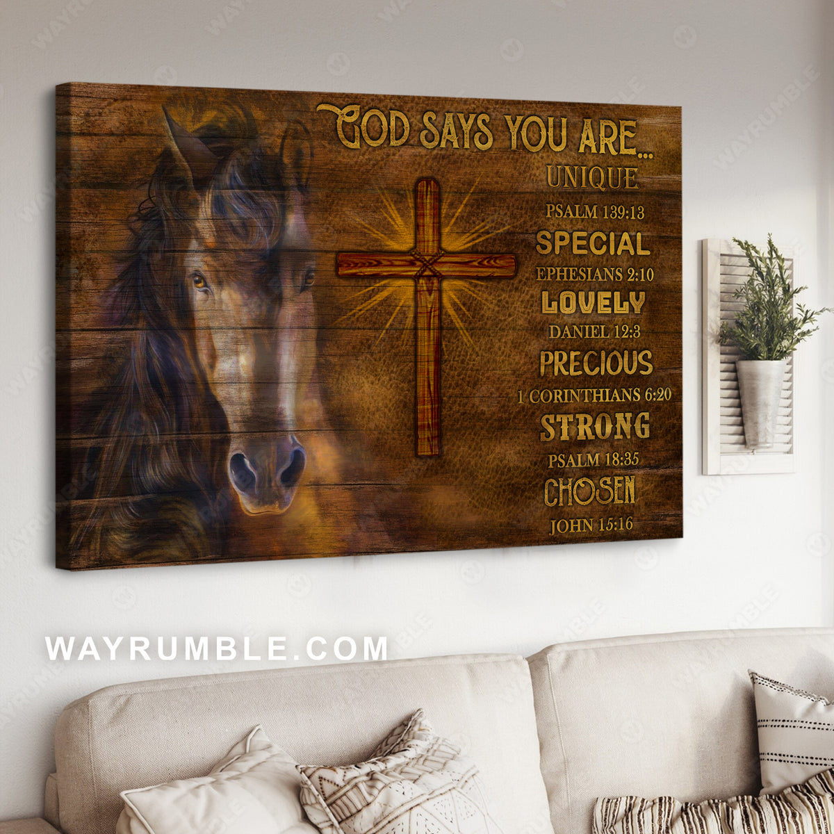 Horse painting, Wooden cross, God says you are - Jesus Landscape Canvas Prints, Christian Wall Art