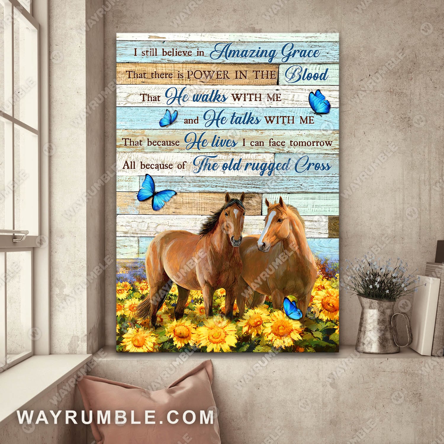 Horse drawing, Sunflower garden, I still believe in amazing grace - Jesus Portrait Canvas Prints, Wall Art