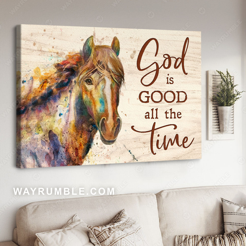 Horse drawing, Watercolor painting, Pastel background, God is good all the time - Jesus Landscape Canvas Prints, Christian Wall Art