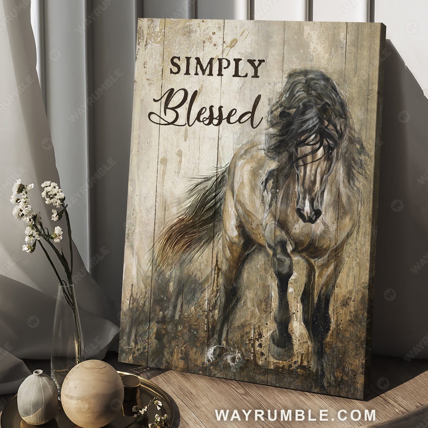 Running horse, Jesus painting, Gray background, Simply blessed - Jesus Portrait Canvas Prints, Christian Wall Art