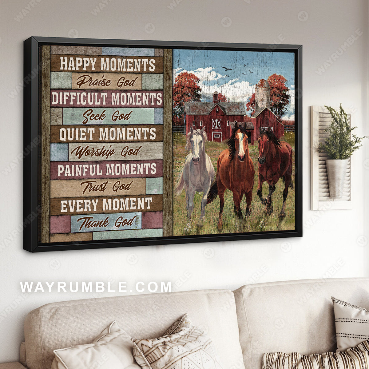Horse painting, Meadow land, Stable, Every moment, Thank God - Jesus Landscape Canvas Prints, Christian Wall Art