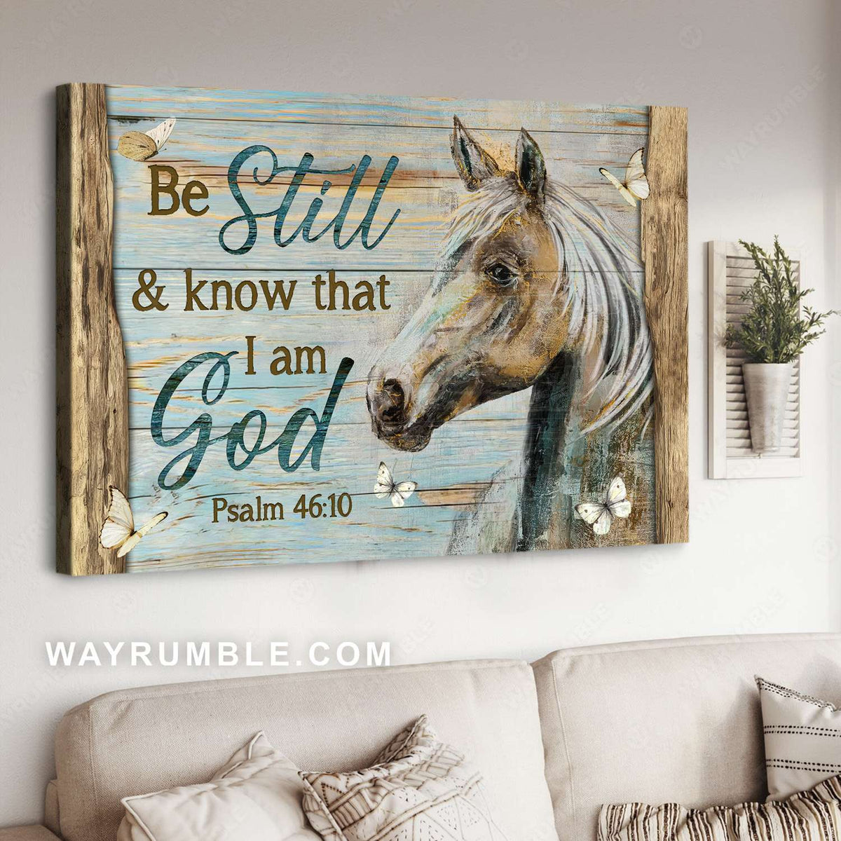 Horse painting, Wood painting, White butterfly, Be still I am God - Jesus Landscape Canvas Prints, Christian Wall Art
