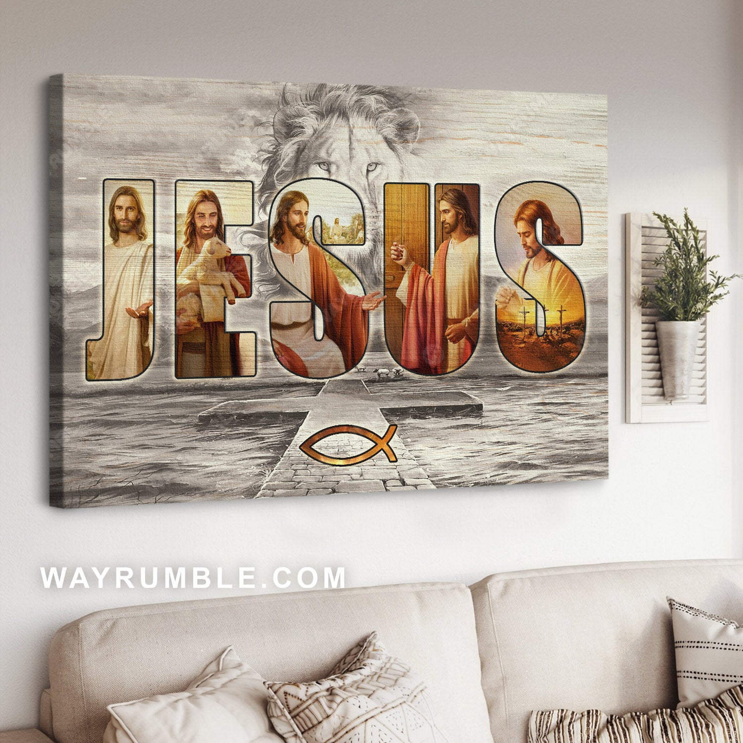 Jesus portrait, Jesus letter, Lion of Judah, Jesus fish - Jesus Landscape Canvas Prints, Christian Wall Art