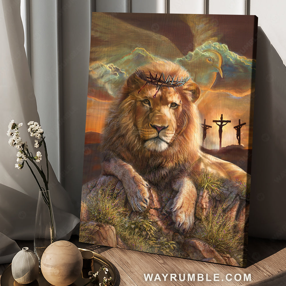Stunning lion, Rock mountain, Crown of thorn, Amazing eagle - Jesus Portrait Canvas Prints, Christian Wall Art