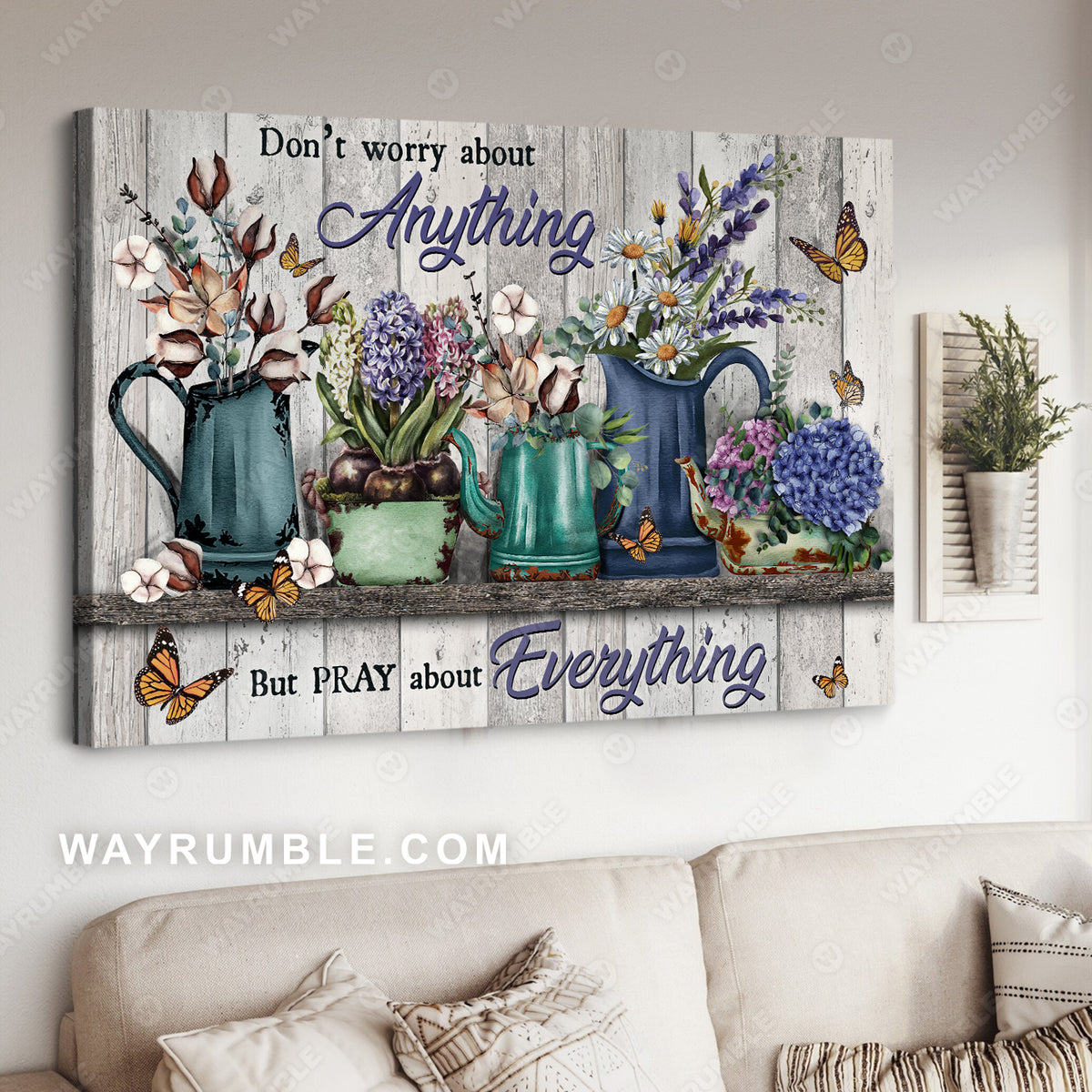 Flower garden, Monarch butterfly, Don&#39;t worry about anything - Jesus Landscape Canvas Prints, Christian Wall Art